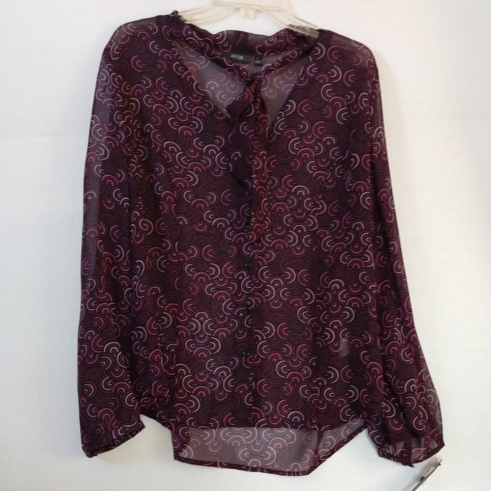 Apt. 9 Sheer Button Up Purple Patterned Blouse